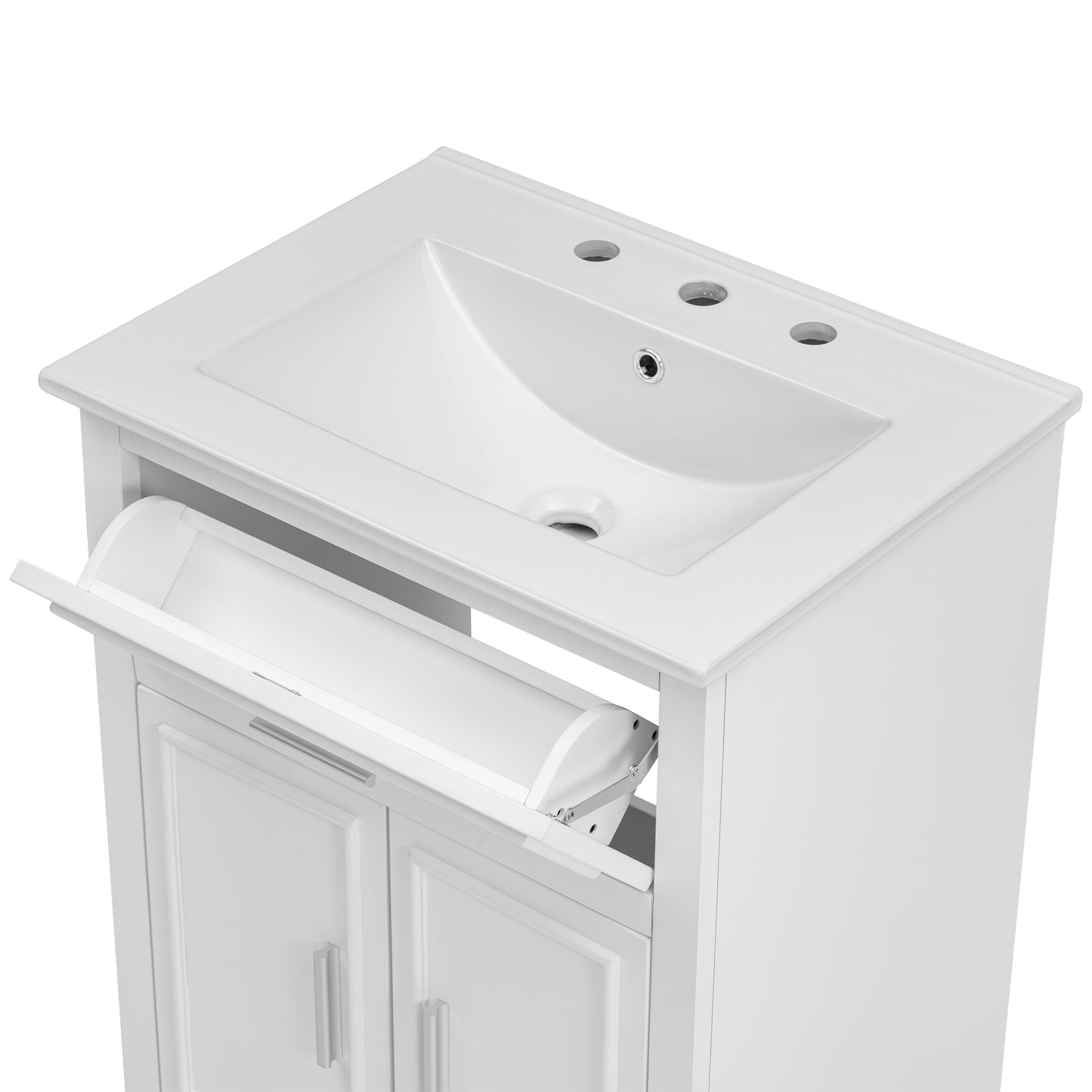 24" Bathroom Vanity with Sink, Solid Wood and MDF Cabinet with One Flip Drawer and Doors, White