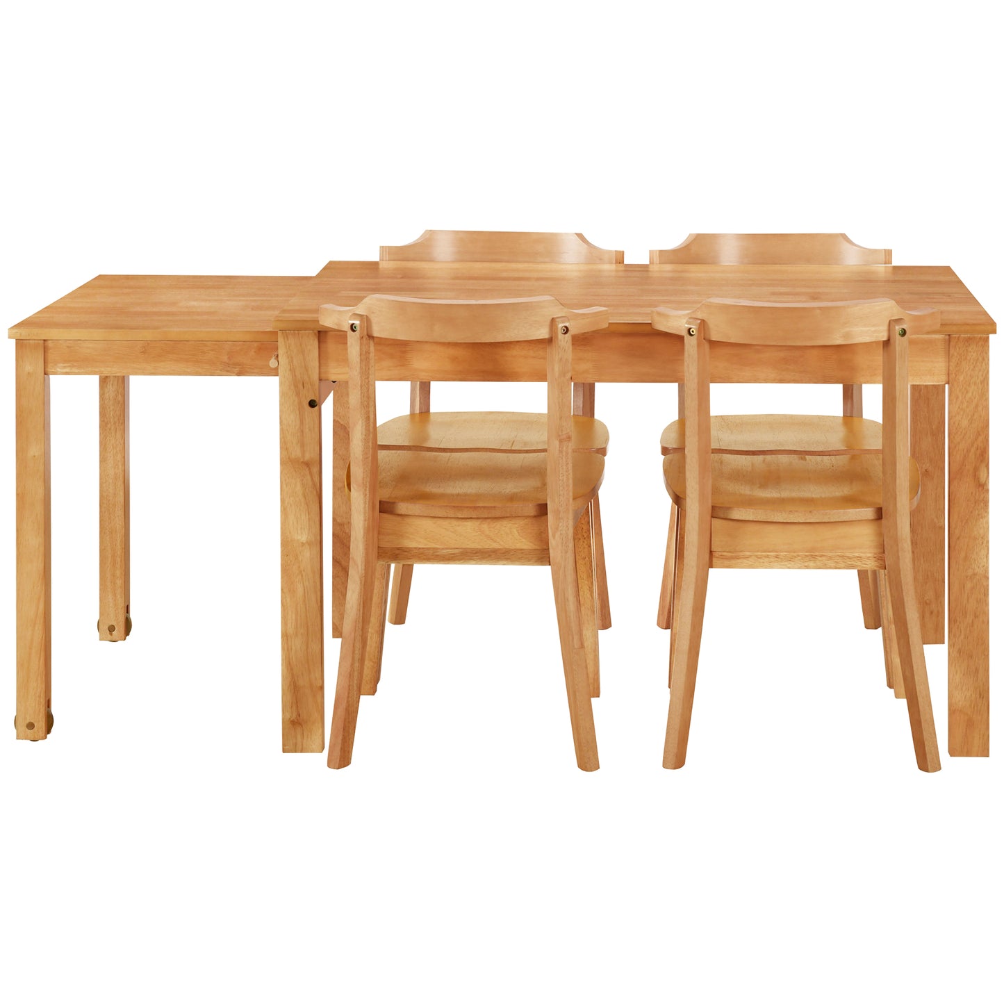 TOPMAX 65" 5-Piece Dining Set with Wheels, Expandable Table, and 4 Small Chairs, Natural Finish