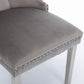 High end tufted solid wood velvet soft cushion dining chair chrome plated leg nail decoration gray and chrome two-piece set