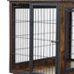 Furniture Style Dog Crate Side Table on Wheels with Double Doors and Lift Top. Rustic Brown