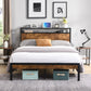 Queen Size Metal Platform Bed Frame with Wooden Headboard and Footboard with USB LINER