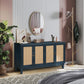 Mueble buffet de estilo vintage Stronger, almacenamiento con detalles lacados y 4 puertas de madera, color gris topo