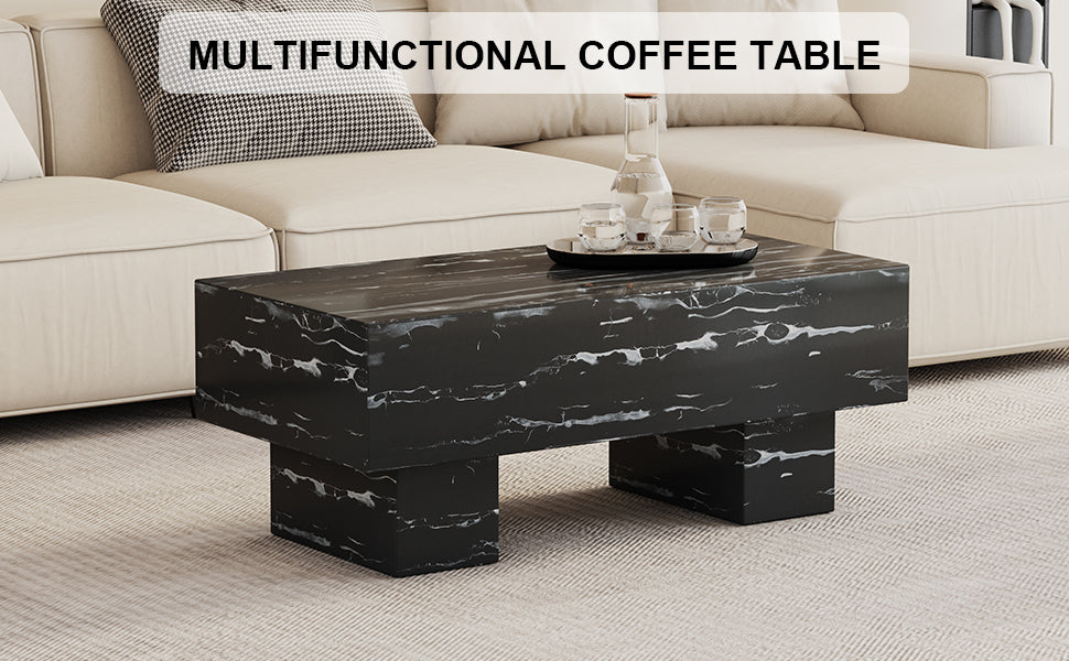 The black coffee table has patterns Modern rectangular table suitable for living rooms and apartments