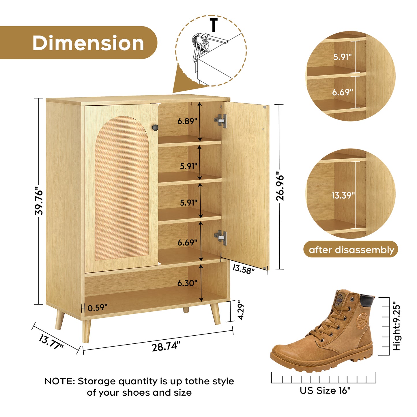 Shoe Storage Cabinet with Adjustable Plates Natural doors