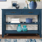 Console Sofa Table with 2 Storage Drawers and 2 Tiers Shelves Mid-Century Style 42'' Solid Wood Buffet Sideboard Navy Blue