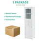 High bathroom storage cabinet with glass door, freestanding, two drawers and adjustable shelves, MDF board, painted white