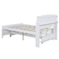 Full Size Platform Bed with Storage LED Headboard  Twin Size Trundle and 3 Drawers White