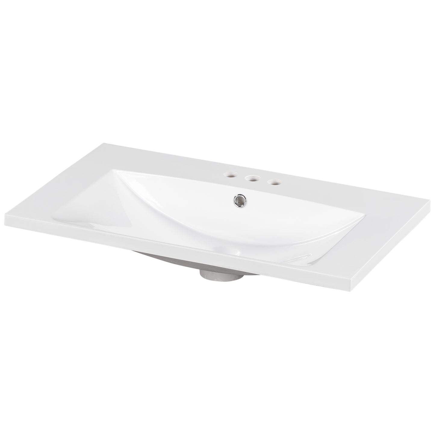 Single Bathroom Basin Sink, Vanity Top Only, 3-Faucet Holes, Resin