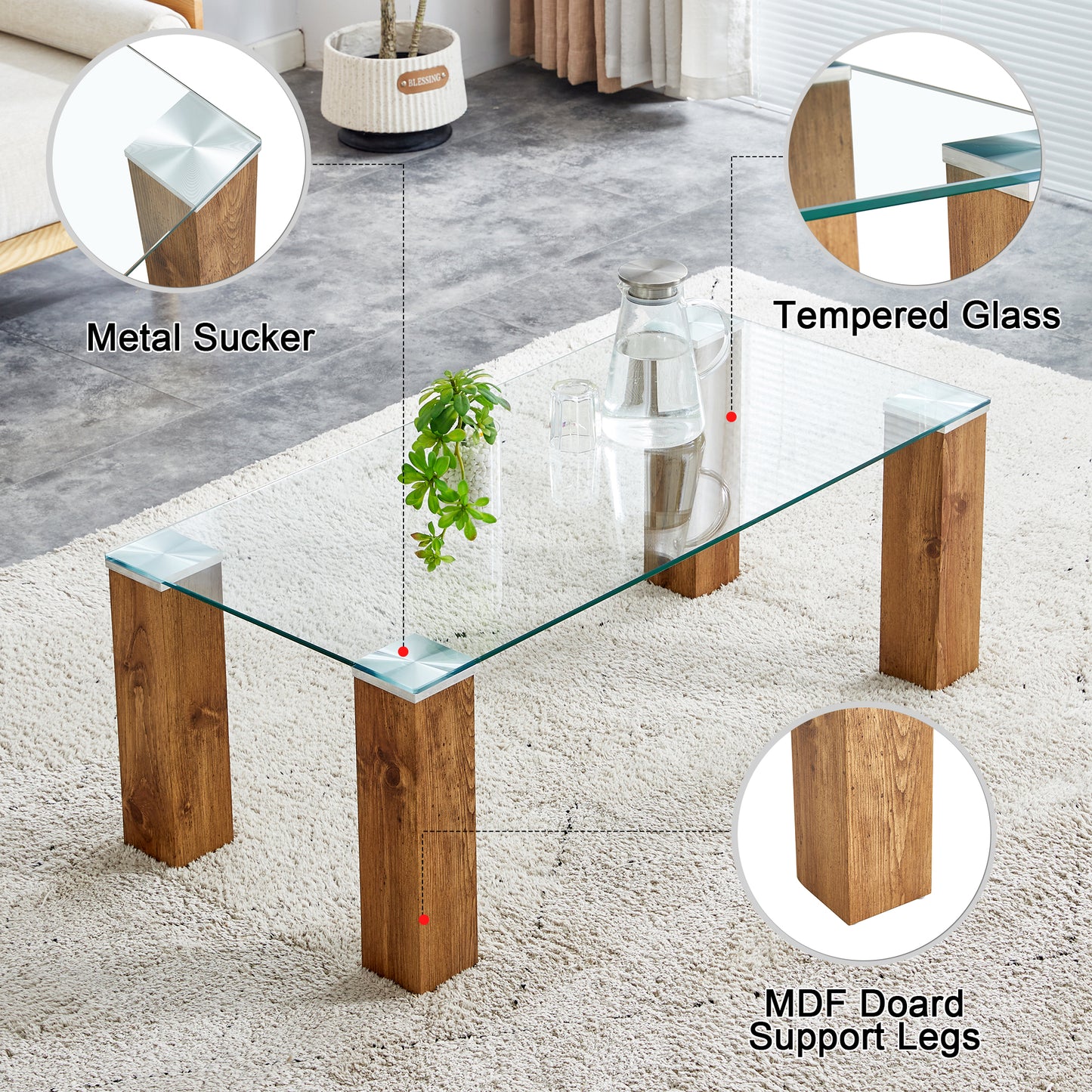 Glass-Top Coffee Table tea table with MDF Legs - Stylish Blend of Elegance and Durability