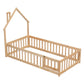 Twin House-Shaped Headboard Floor Bed with Fence Natural