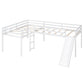 L-Shaped Twin Size Loft Bed with Ladder and Slide, White