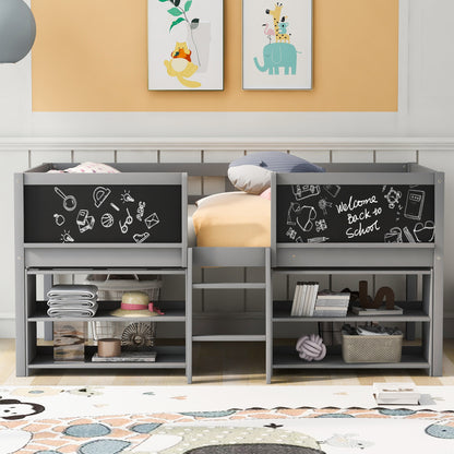 Twin Loft Bed with Shelves and Chalkboard Gray