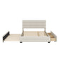 Queen Upholstered Platform Bed with Twin Size Trundle and Two Drawers  Beige