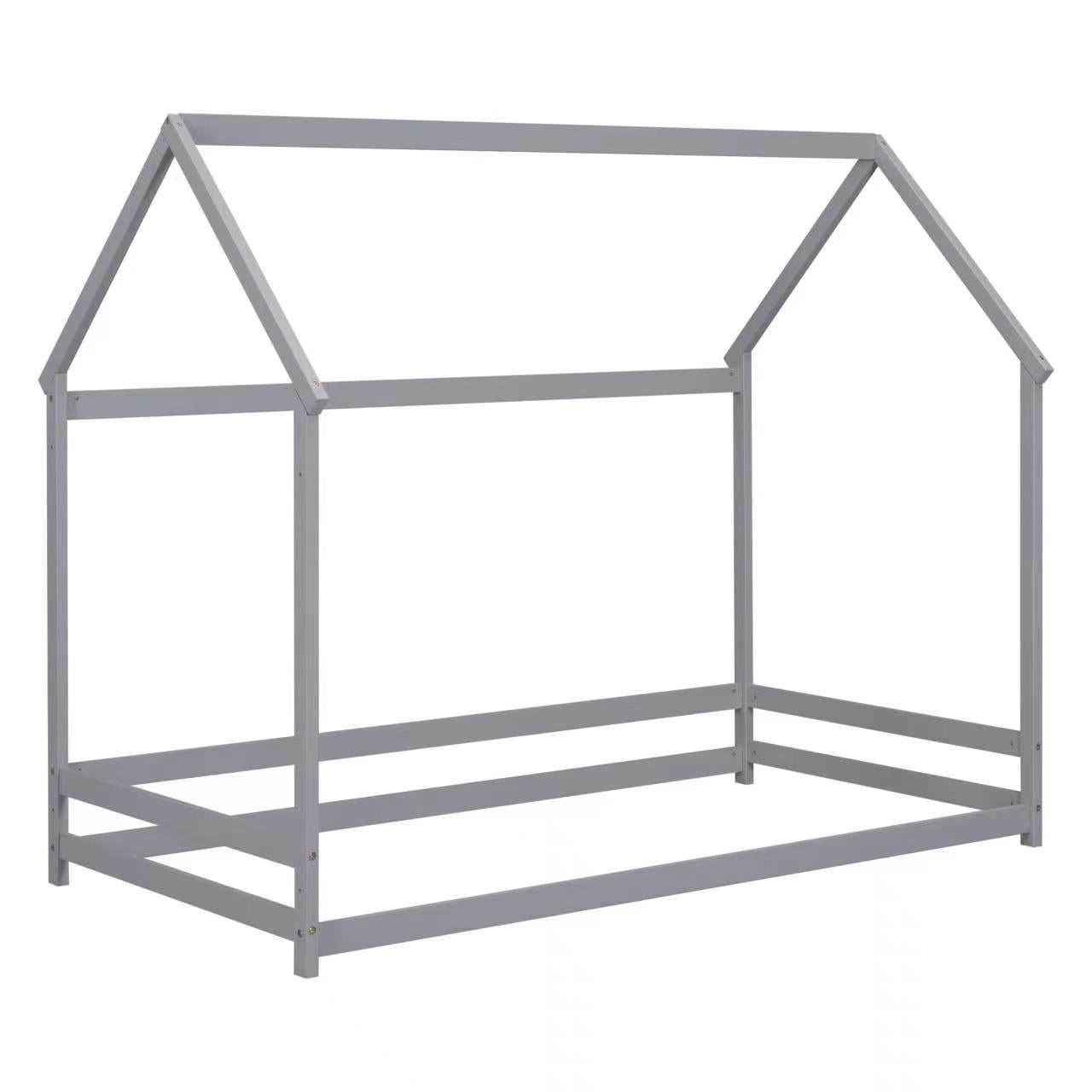 Twin House-Shaped Floor Bed with 2 Detachable Stands Grey