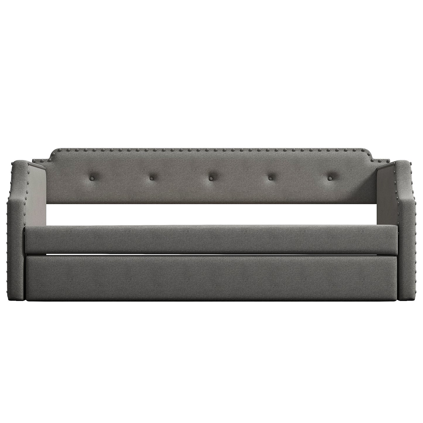 Upholstered Daybed with Trundle, Wood Slat Support,Upholstered Frame Sofa Bed   Twin Gray