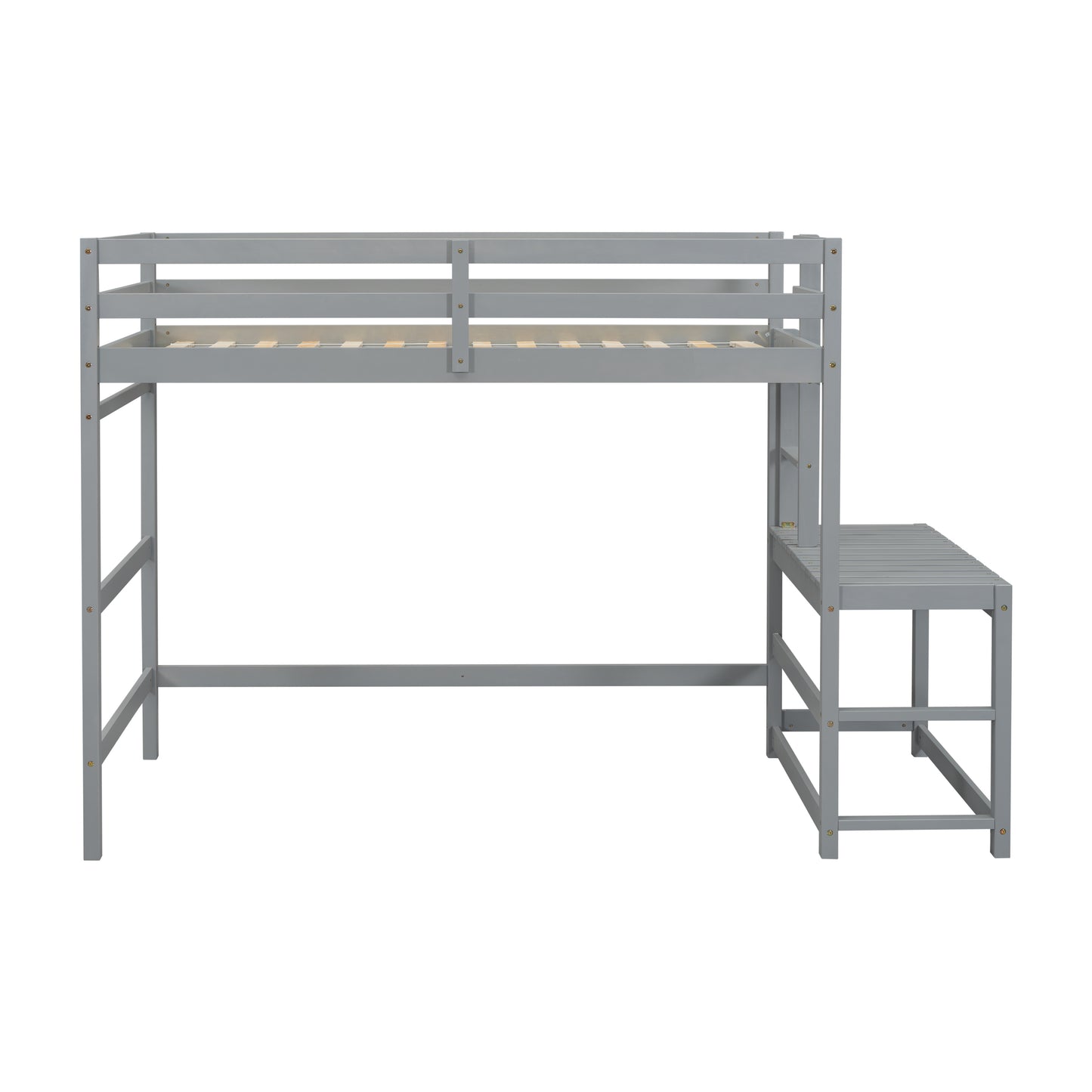 Twin High Loft Bed with Ladder landing Platform, Ladders, Guardrails,Grey