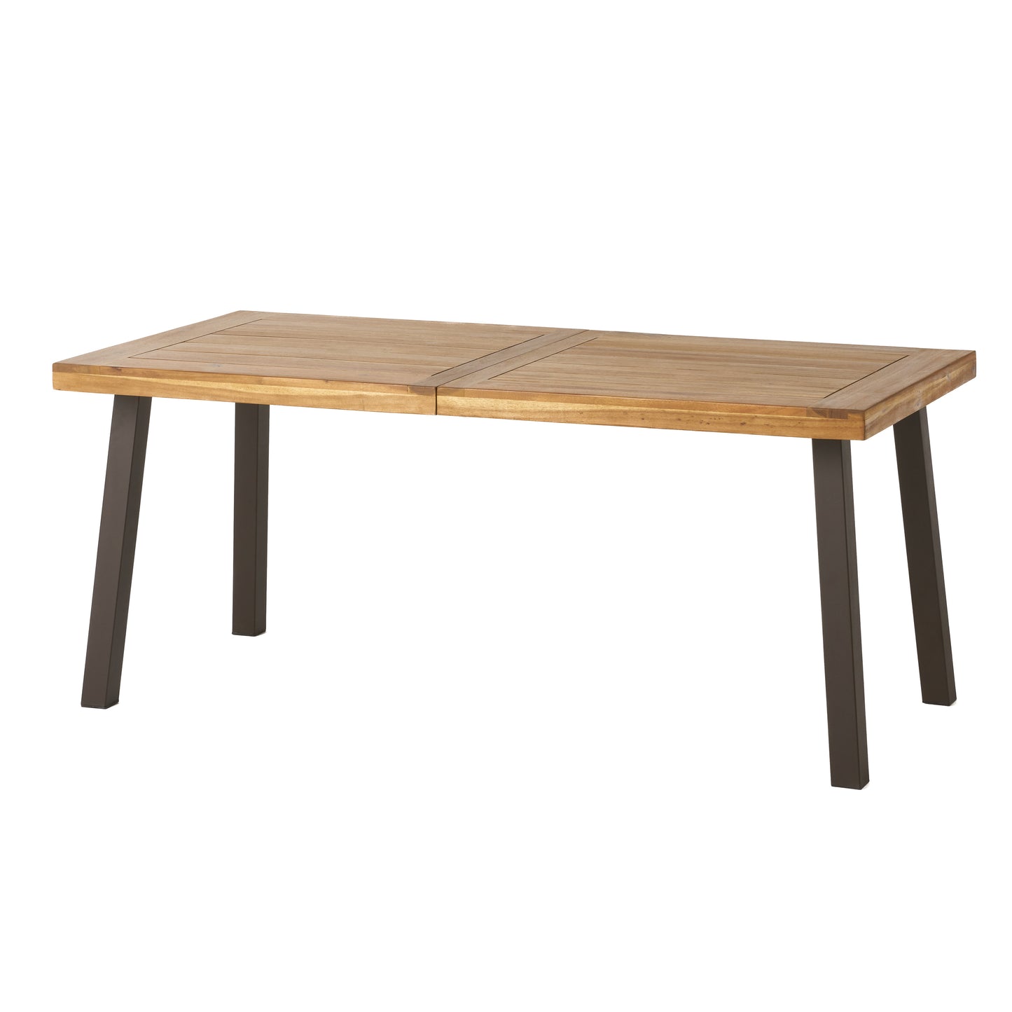 Della Acacia Wood Dining Table with Natural Stain and Rustic Metal Legs, Brown and Grey Finish