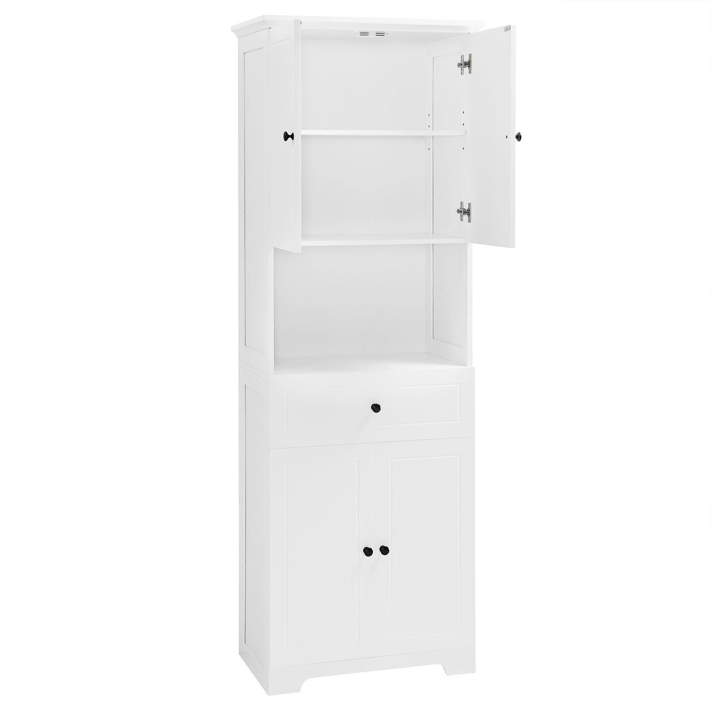 Tall Bathroom Cabinet with Four Doors, Large Storage Space Open Shelve, Upper Storage Cabinet, Whit