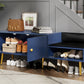 Modern Shoe Storage Bench with Hidden Storage and Upholstered Cushions, Navy Finish