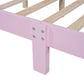 Full Size Wood Platform Bed Frame, Retro Style Bed with Rectangular Headboard,No Need Box Spring,Pink