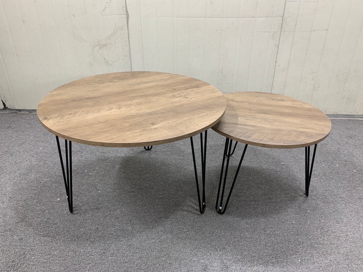 27.56'' Round Nesting Coffee Table Set of 2, Circular Nesting End Table Set  Sturdy Metal Base for Living Room, bedroom, Brown