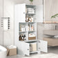 Bathroom storage cabinet, 4-door independent cabinet, adjustable shelf, open multi-layer shelf, white