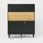 buffet side cabinet with storage door and power outlet, coffee bar cabinet with wine rack, black and natural colors