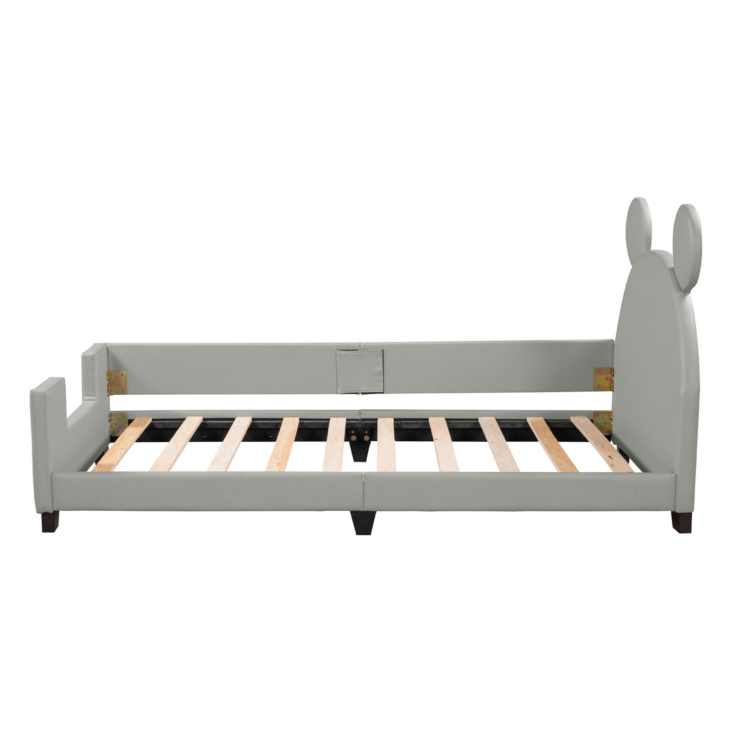 Twin Size Upholstered Daybed with Carton Ears Shaped Headboard  Grey