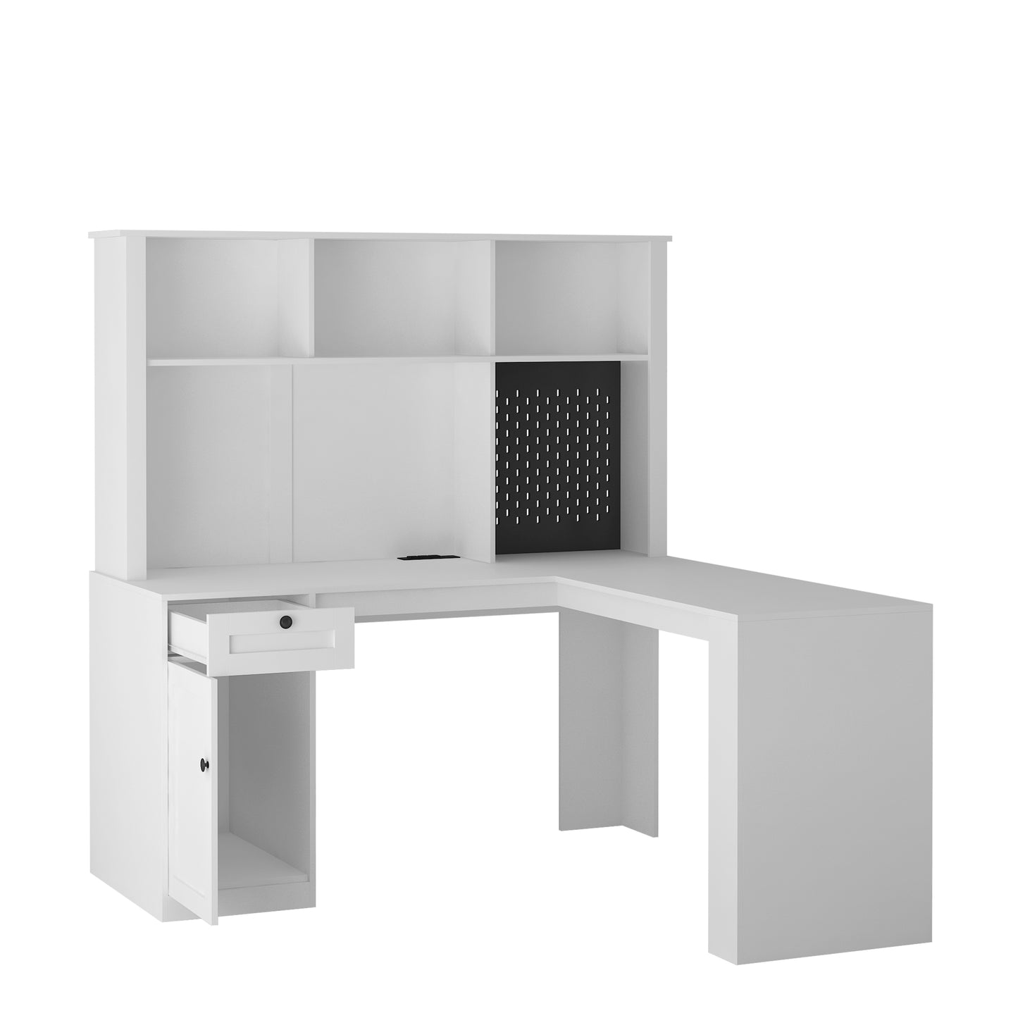 Corner gaming computer desk with socket, drawers, bookshelf and writing desk, modern L-shaped learning desk with storage space