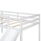 L-Shaped Twin Size Loft Bed with Ladder and Slide, White