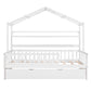 Wooden Twin Size House Bed with Trundle Kids Bed with Shelf White