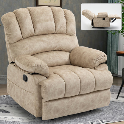 Large Manual Recliner Chair in Fabric, Comfortable Design for Living Rooms, Beige