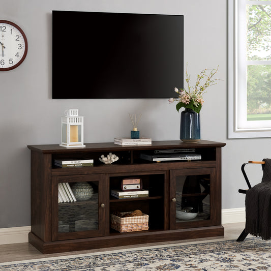 Contemporary TV Media Stand, Modern Entertainment Console in Brown Finish for Living Rooms