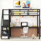 Full Size Metal Loft Bed with Desk, Storage Staircase and Small Wardrobe, Storage stairs can be installed left and right,Black