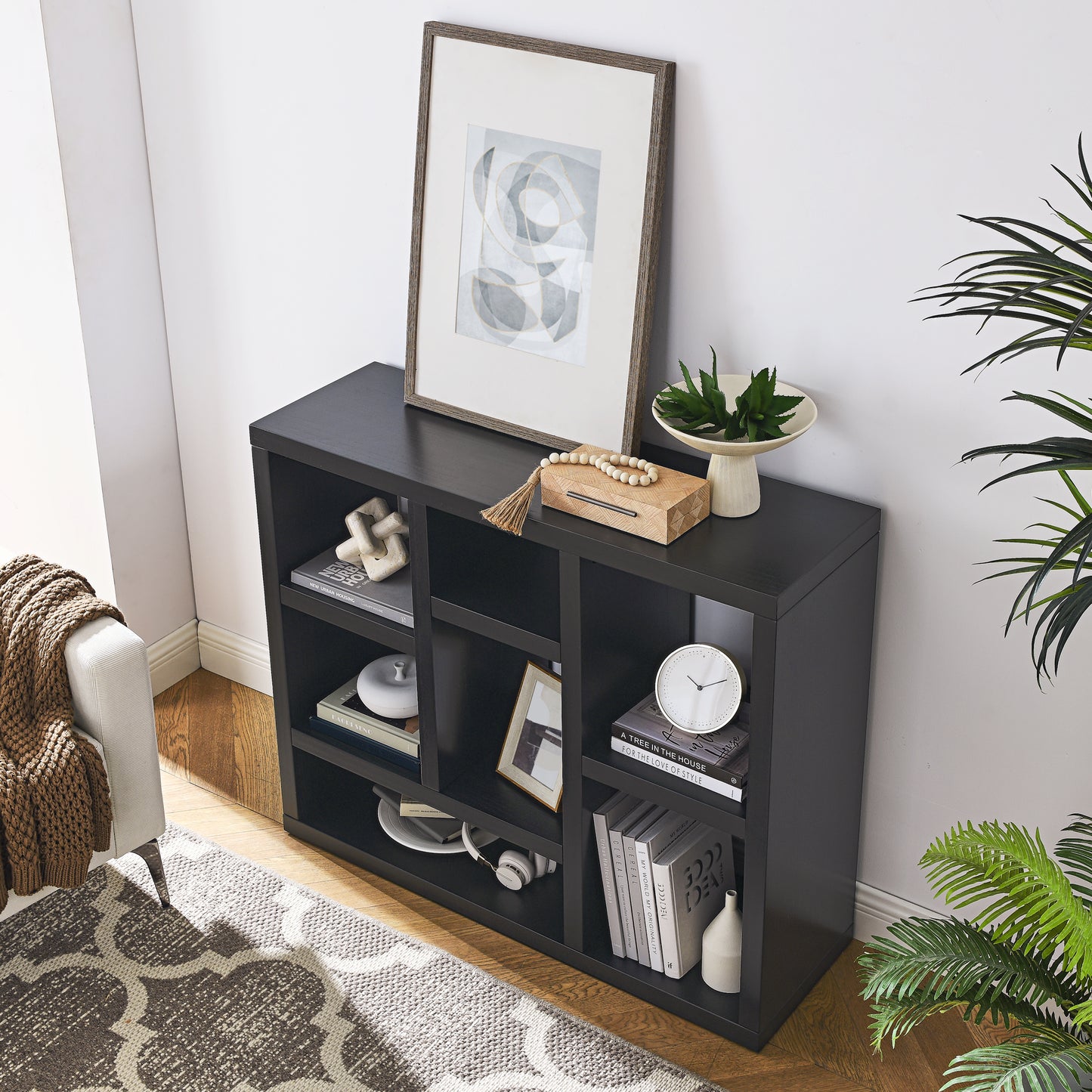 Open Wooden Open Shelf Bookcase Freestanding Display Storage Cabinet with 7 Cube Storage Spaces