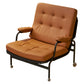 Living room chair with adhesive leather armrests, high backrest, metal legs, and soft padding (1 piece in brown)