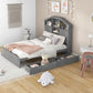 Full Size Wood Platform Bed with House-shaped Storage Headboard and 2 Drawers Gray