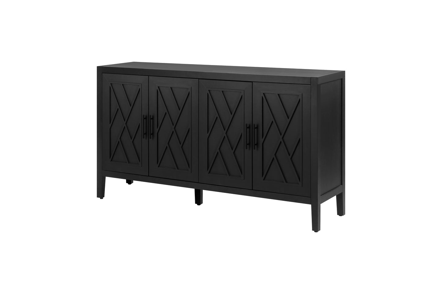 4-Door Wooden Twill Sideboard, American Country Vintage Design for Living Rooms, Dining Rooms, and Hallways, Black