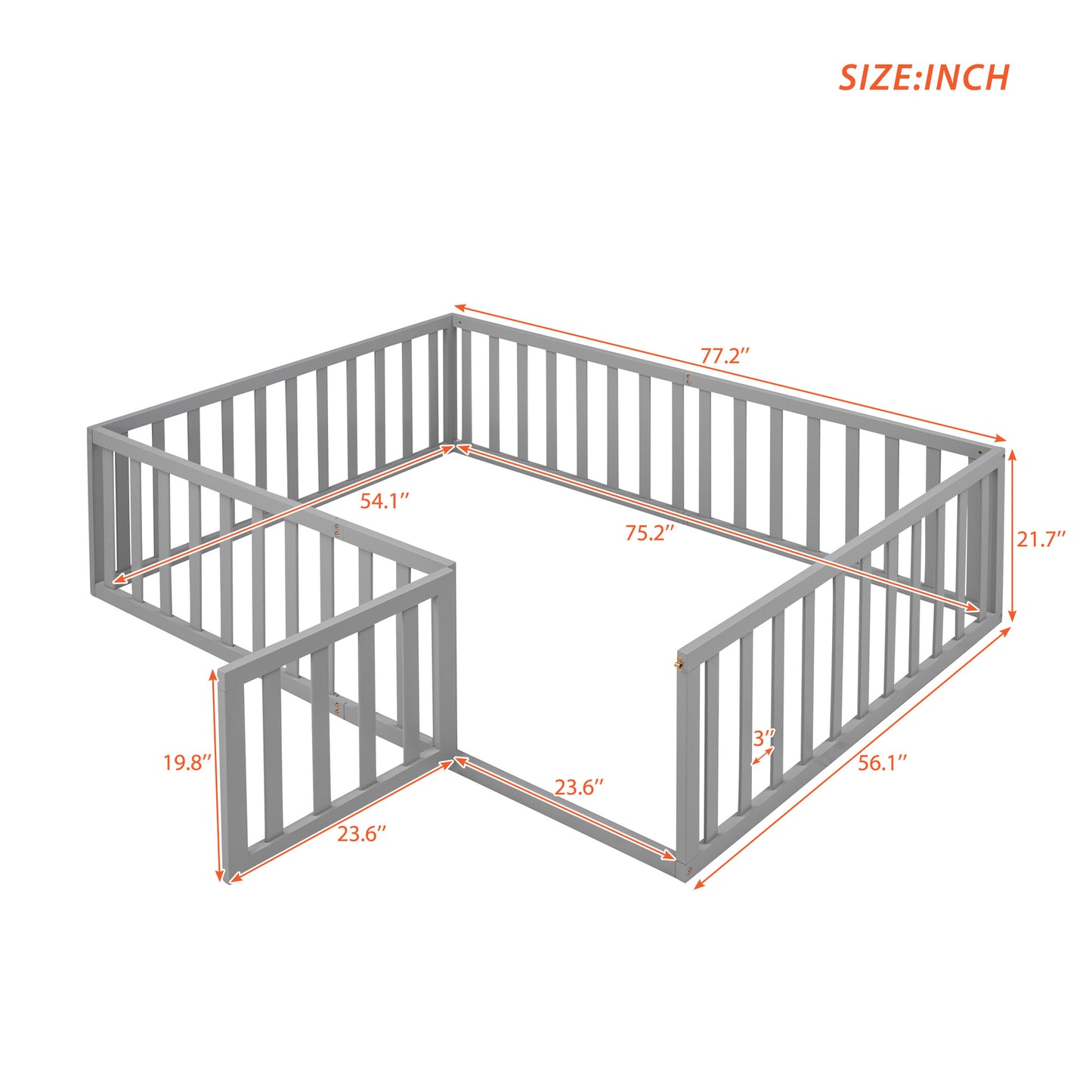 Full Size Wood Daybed Frame with Fence Gray(OLD SKU:WF289662AAE)