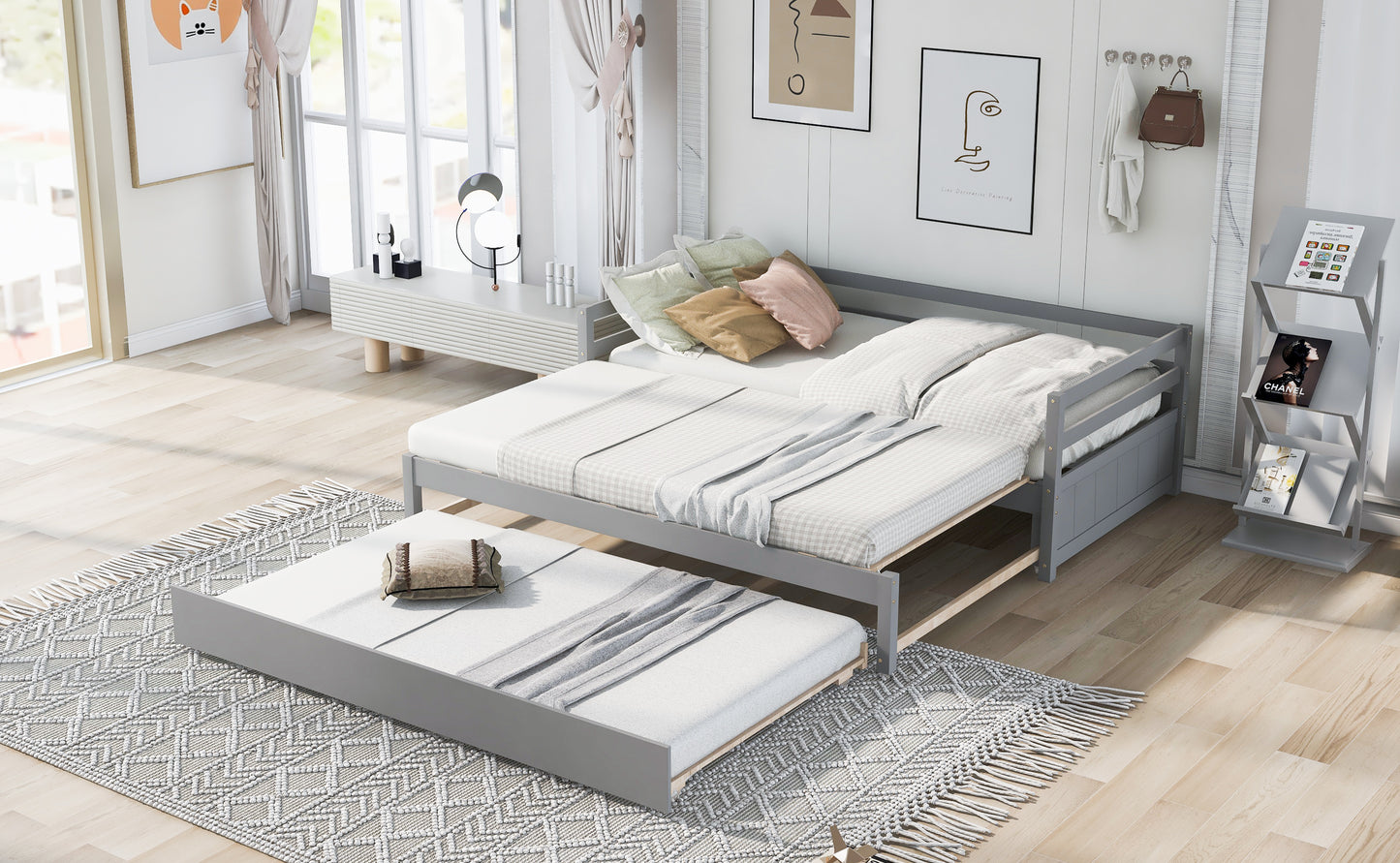 Twin or Double Twin Daybed with Trundle Gray