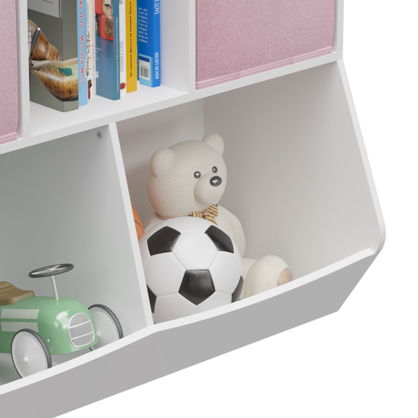 Kids Bookcase with Collapsible Fabric Drawers Children's Toy Storage Cabinet for Playroom White/Pink