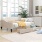 Full Size Upholstered Tufted Daybed with Two Drawers, Beige