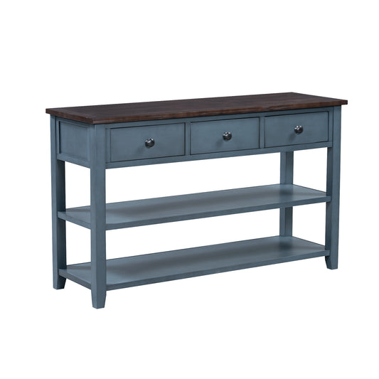 Retro Console Table with Shelves Navy Espresso