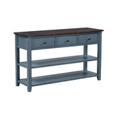 Retro Design Console Table with Two Open Shelves, Pine Solid Wood Frame and Legs for Living Room (Antique Navy+Espresso)