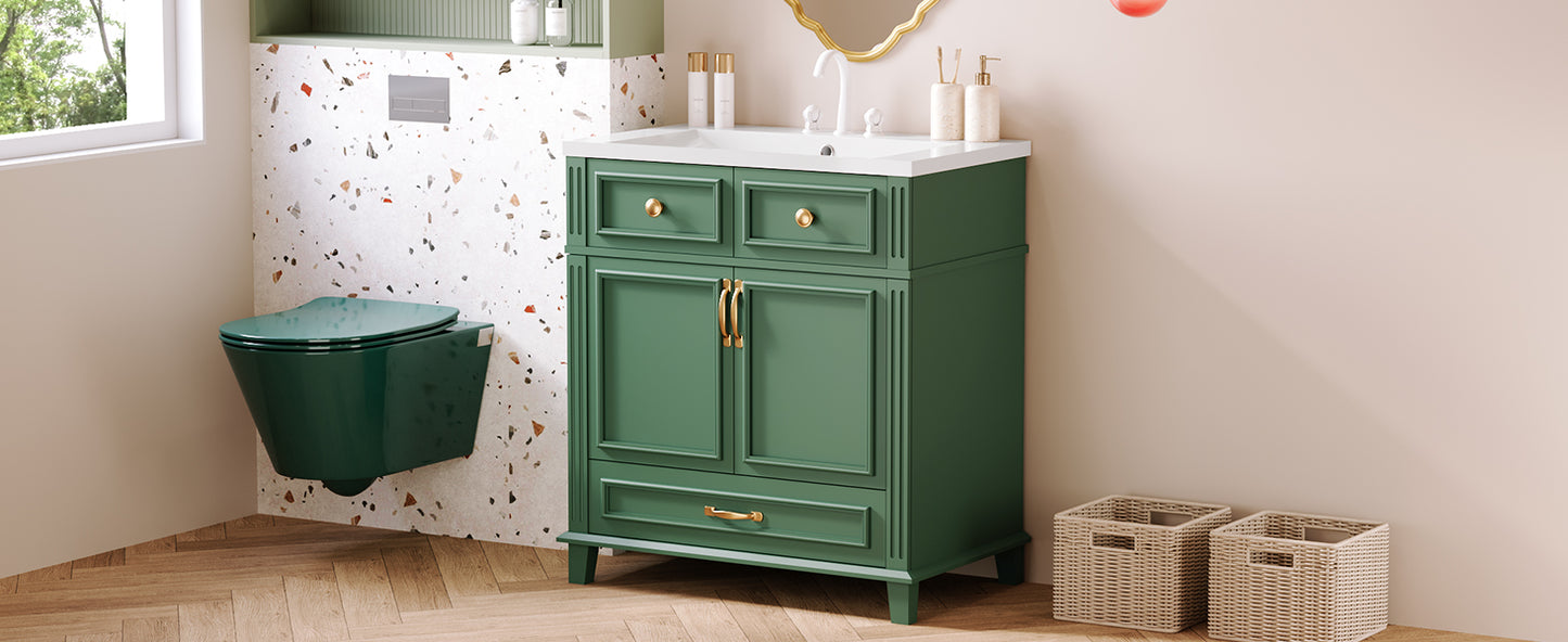 Mueble de baño descubierto de 30" con puerta de cierre suave, gabinete de almacenamiento con marco de madera maciza, acabado verde