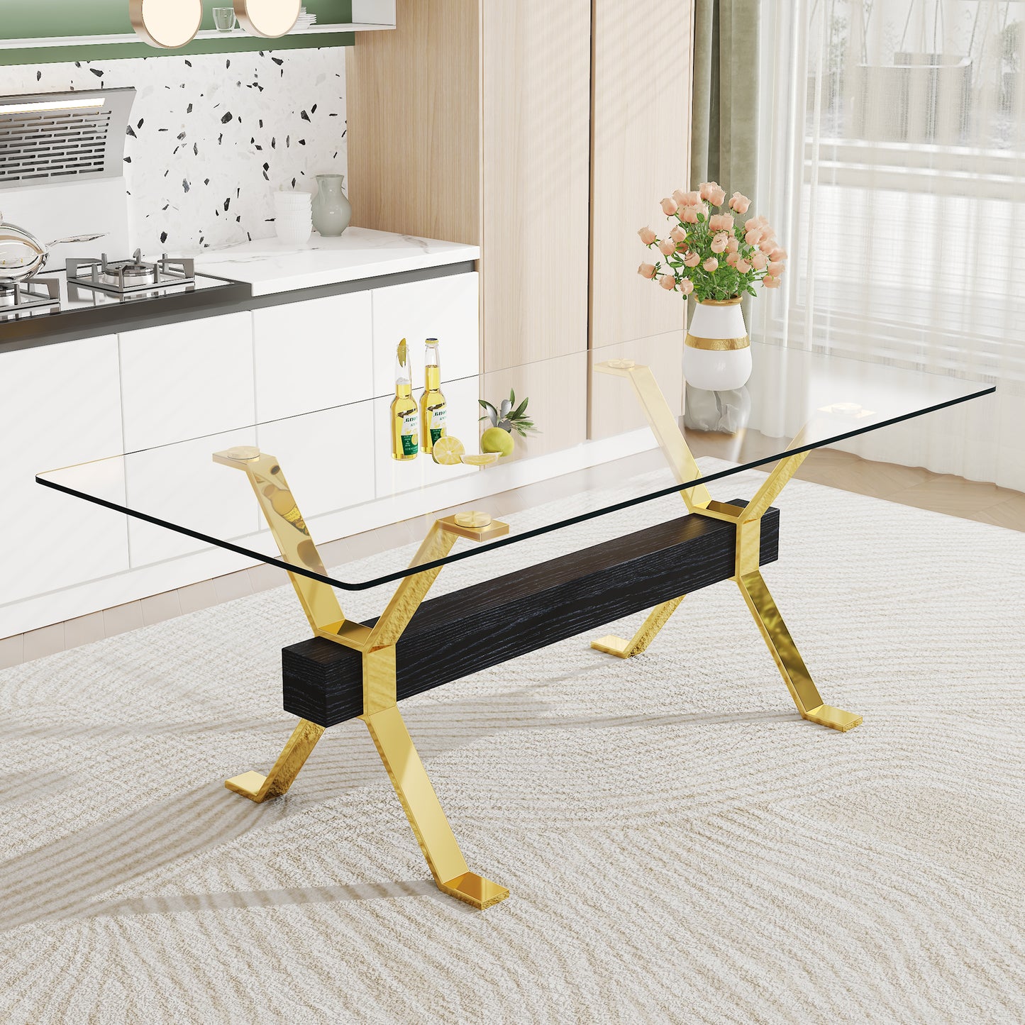 Dining table Modern tempered glass dining table Large modern office desk