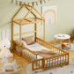 Wooden Twin Size Children's Bed with Detachable Headboard and Integrated Clothes Drying Rack, Natural