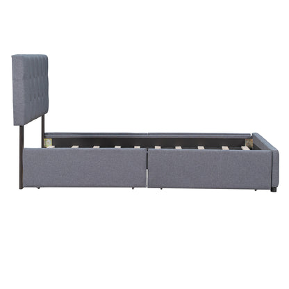 Upholstered Queen Platform Bed with Drawers Gray