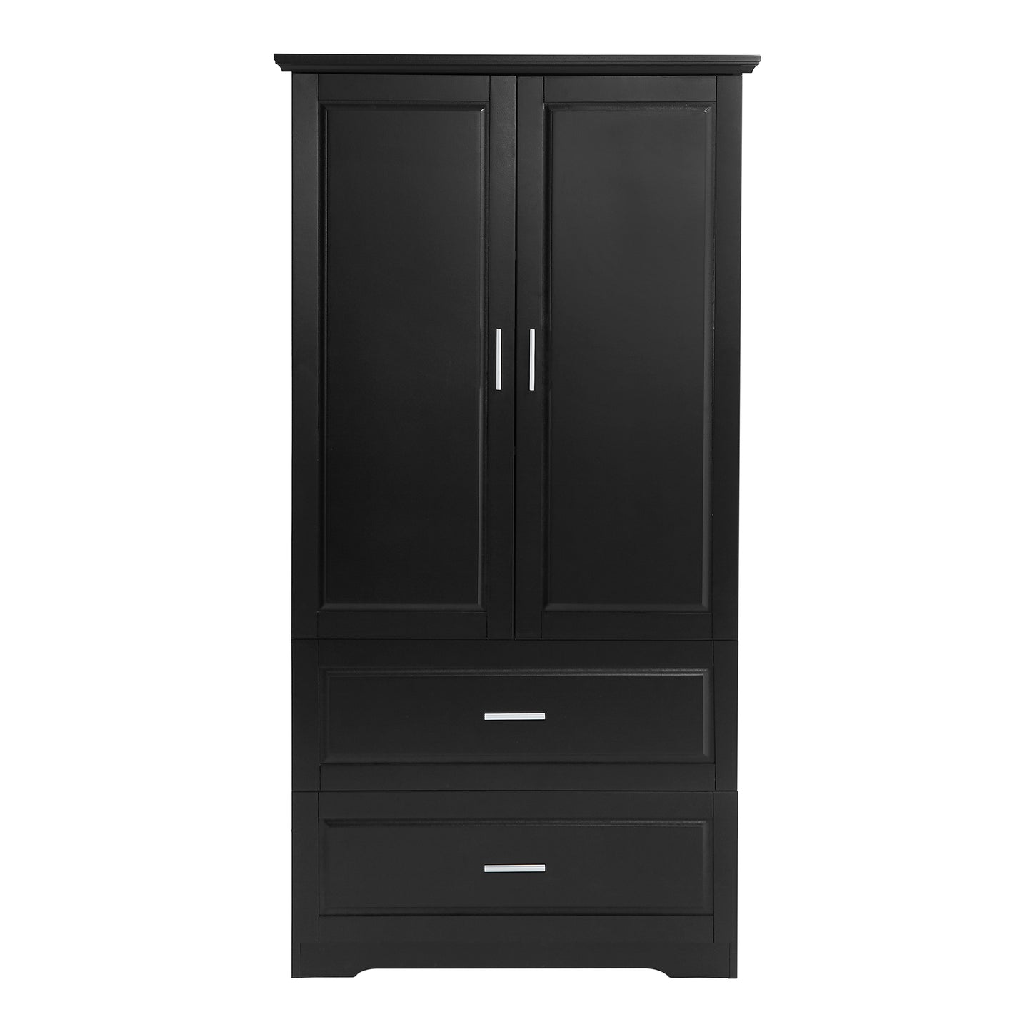 Tall Bathroom Storage Cabinet with Two Doors and Drawers, Adjustable Shelf, MDF Board, Black Finish