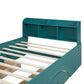 Wood Full Size Platform Bed with 2 Drawers, Storage Headboard and Footboard, Dark Green